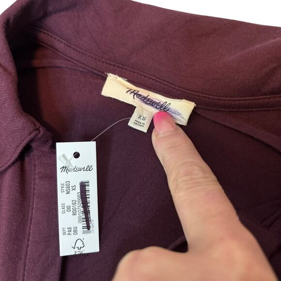 Madewell Burgundy Stretch Polo Top XS Long Sleeve Collared Jersey NWT - Picture 7 of 8